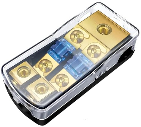 Asyduey 2-Wege-ANL-Sicherungshalter, Kupfer 0/2/4 Gauge Bis 4/6/8 Gauge, 60-Ampere-Sicherungsverteilerblock für Auto-Audio-Verstärker-Ersatzteile