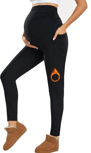 Farrobor Legging Grossesse Femme avec Poches Taille Haute Maternité Pantalon Grossesse Opaque Vetement Femme Enceinte