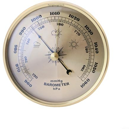 RichVibe Traditionelle Wetterstation, Barometer, Uhr, Druckmonitor, Heimdekoration, Metallrahmen, Innentemperaturmessgerät, Gold, 108 mm (108 mm)