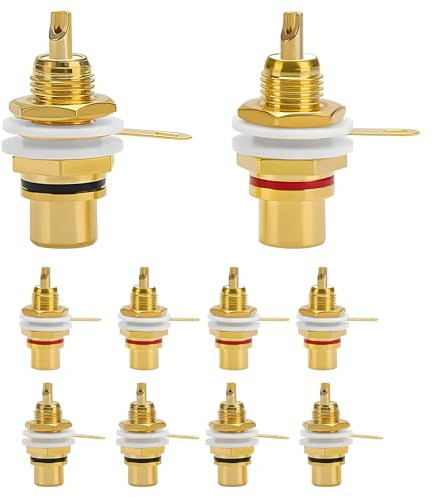 MejaRizon 10 Stück Vergoldete Einbau-Cinch Buchse, 3/8 RCA Jack Cinch-Terminal, HiFi Audio Chassis Steckdose, Einbau-Buchse für Chassis (5 Schwarz + 5 Rot)