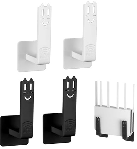 mimzemamz Router Halterung, 4 Stück Selbstklebende Router Wandhalterung, Router Regal Ohne Bohren Störungsfrei für Modem, Router, Netzwerk-Switch und Steckdosenleiste, Schwarz, Weiß