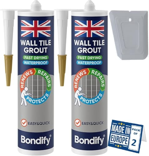 BONDIFY Waterproof Wall & Floor Tile Grout Grey Cartridge Ready Mixed 450g | 2 PCs FAST DRYING Anti Mould Wall Grout Repair Kit Grey, Grout Reviver for Shower, Bathroom, Patio, Quick Drying Gap Filler
