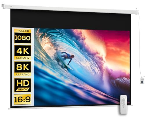 HOMCOM Beamer Leinwand 247 x 168 cm 100 Zoll 16:9 HD 4K Projektionsleinwand Elektrisch mit Fernbedienung, Rollo-Leinwand für Wand- und Deckenmontage, für Heimkino, Büro