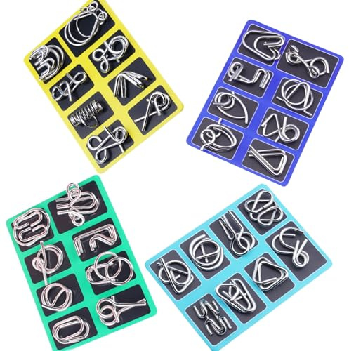Metallisches Denkspielzeug, Knobelspiele Für Erwachsene, Denksports Puzzle Metall Mit Ring, Partyspiele, Partys Oder Unterricht (A+B+C+D)