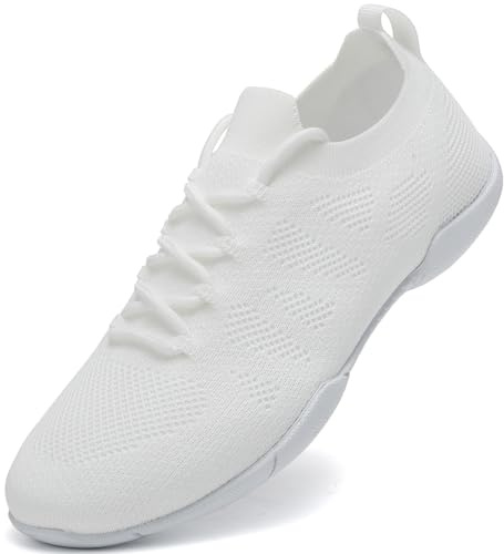 PQWXVYU Mesh Cheerleader Schuhe Mädchen Damen Cheerleading Weiße Schwarz | Atmungsaktive Cheer Sneaker Tanzsneakers Kinder Flexibel mit Rutschfester Sohle geeignet für Wettbewerb Gymnastik Training
