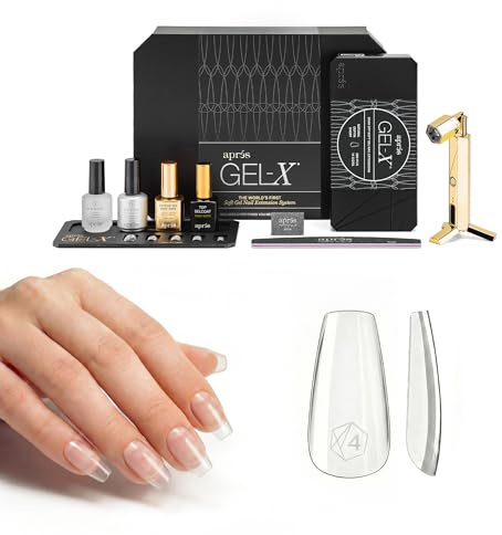 Aprés Gel-X® Nail Extension Starter Kit (Natural Coffin Short) | Professional Kit, 14 Sizes with Half Sizes, Soft Gel-X Tips, HEMA/TPO-Free System for Sensitive Nails