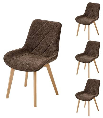 PPkrimnel Esszimmerstühle, Braun, 4 Stück | 150kg Traglast, Verstärkter Massivholzrahmen, Rauten‑Steppung, Hautfreundlicher Chenille‑Stoff, Schnelle Montage
