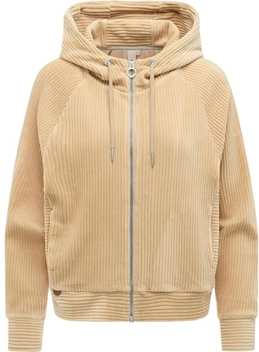 Ragwear Damen Cordjacke weiche Sweatjacke Zip-Hoodie Übergangsjacke aus weichem Kord in Samt-Haptik Corduly Cordy XS-XXL