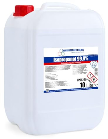 Ravensberger Chemie Isopropanol 99,9% IPA – Isopropylalkohol Reinigungsalkohol zum Entfetten & Reinigen – Lösungsmittel für Elektronik, Glas, Auto & Werkstatt (10 Liter)