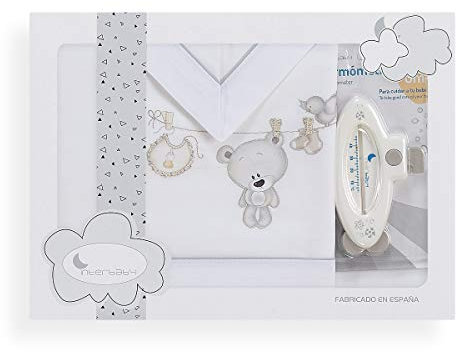Interbaby Parure Lit 60 x 120 cm Drap 152 x 102 cm + Drap Dessous 120 x 60 x 12 cm + Coussin 60 x 30 cm + Thermo Coton Modèle Tendero B/Gris