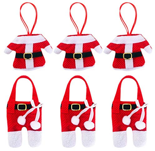 semen 3 Paar Besteckhalter Weihnachtsdeko Tischdeko Weihnachten Figur Nikolaus Kostüm Muster Bestecktasche Besteckbeutel Besteckhalter Christmas Party Dekoration
