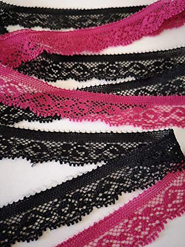 Pizzo Elasticizzato Merletto Ricamo Valenciennes Altezza Cm.1.5 Confezione Mt.20, CICLAMINO