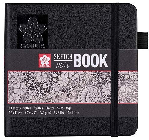 Sakura Skizzen-Notizbuch, 80 Blatt, schwarze Seiten, 12 x 12 cm
