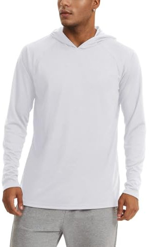 KEFITEVD Lightweight Hoodie Mens Summer Quick Dry UPF 50+ UV Shirt Outdoor Sun Protection Long Sleeve Breathable T Shirt White