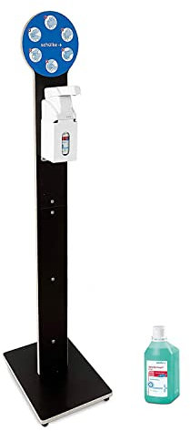 Betriebsausstattung24® Desinfektionssäule mit Desinfektionsspender von Schülke® | Handdesinfektionsspender, Hygienesäule | inkl. 1 Liter Schülke Desderman Pure - Desinfektionsmittel | Braun