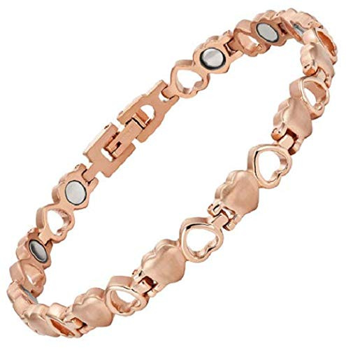 Magnetarmband mit 3000 Gauß Magneten - Kette von Herzen - kupfer roségold farbe - 18,5 cm