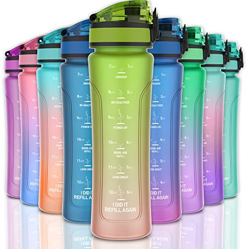KITART 450ml Kids Sports Water Bottles for School with Chug Lid (Green Orange)