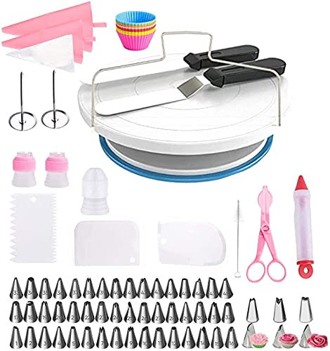 105 PCs Cake Decorating Supplies Kit for Beginners - Aluminium Rotating Turntable Stand,Cake Decorating Supplies With Decorating Comb/Icing Smoother 2 Icing Spatula With Sided & Angled