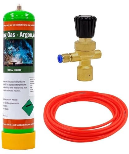 Argon CO2 Disposable Gas Mix Bottle KIT MIG TIG Welding w/MINI Regulator + Hose (Argon 100%)