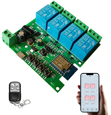 Jane Eyre Módulo de relé WiFi interruptor inteligente de 4 canales, momentáneo/autobloqueo/interruptor de enclavamiento, interruptor de puerta de garaje DIY, para Tuya/Smart Life APP
