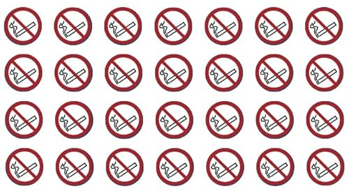 28 Aufkleber Rauchen verboten P002 - ø 5 cm - UV- und witterungsbeständig - ISO 7010 - nachhaltig - Verbotszeichen Verbotsschild Schild (5 cm, Rauchen verboten)
