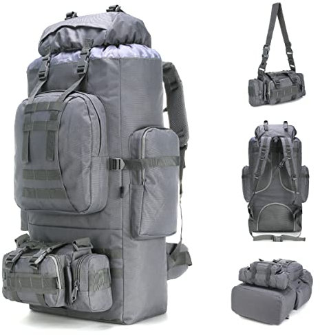 King'sGuard 100L Camping Wandern Rucksack Molle Rucksack Militär Camping Rucksackreisen Tagesrucksack, GRAU, Large, 100 l Camping-Wanderrucksack