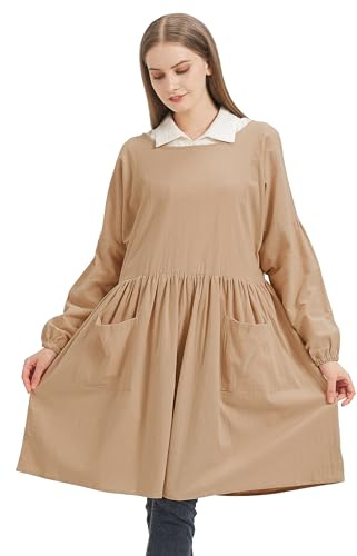 Nanxson Cotton Linen Long Sleeve Apron for Women with Waist Tie | Protective Artist Smock Apron for Cooking, Gardening & Cleaning, Baking Gifts for Women