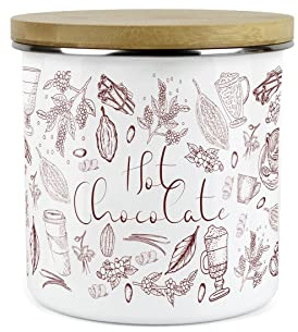 Purely Home Rustic Vintage Style Hot Chocolate Canister - White Metal Enamel Kitchen Food Storage Container