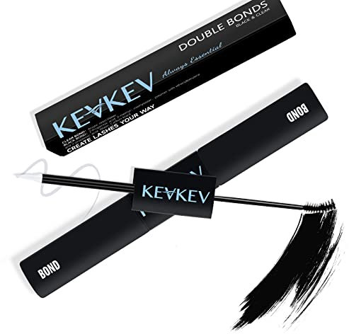 KevKev Lash Bond & Bond Mascara Brush - Black and Clear Glue With Mini Brush - Dual Sided, Long Lasting for 72 Hours, Strong Hold, Waterproof, 2 in 1, Easy to Apply