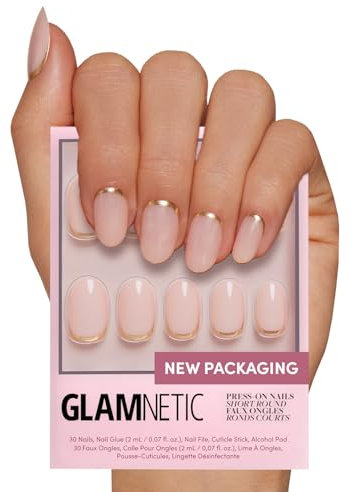 Glamnetic Press On Nails - Goal Digger | Glossy, Semi-Transparent, Short Round Nails, Reusable | 12 Sizes - 30 Nail Kit with Glue