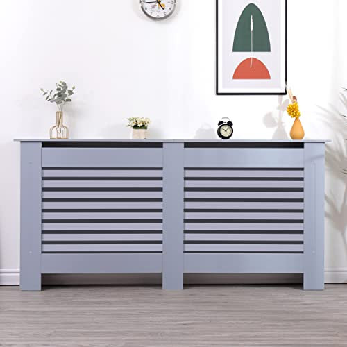 Radiator Cover Extra Large, Radiator Cover Modern Slatted Grey Painted MDF Wood Radiator Heating Cover Horizontal Slat Cabinet Shelf Living Room Furniture (H 82 x W 172 x D 19 CM)
