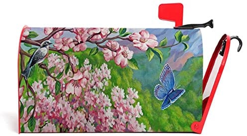 Numland Cherry Branch and Bird Mail Box Cover Magnetic Anti-UV 100% Polyester Standard Size 18 X 21 Oxford Garden,Postbox Letterbox Cover