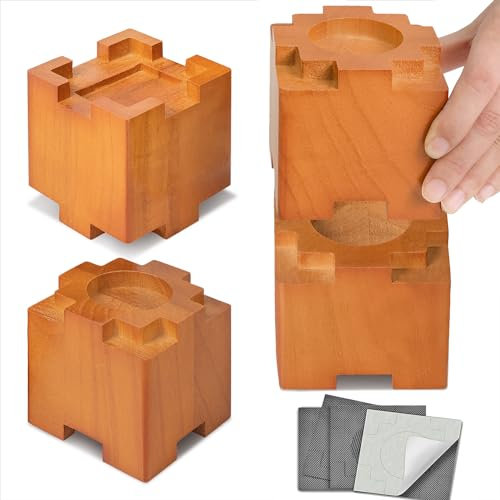 Kasiden Betterhöhungen aus Holz, 7,6 cm, mit rutschfester Gummiauflage, sichere, stabile Möbelerhöhungen, stapelbare Bettheber, 4 Stück, für Sofa und Couch, Stuhl, Tischbeinverlängerungen, Braun