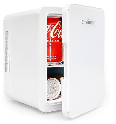Enventor Mini Fridge 4 Litre, 6 Can Mini Fridges for Bedrooms, AC+12V DC Power Cooler & Warmer, Portable Small Fridge for Car, Travel, Home/Skincare, Makeup, Cosmetics/Drinks, Fruit, Food, White