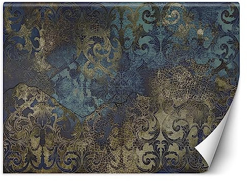 Feeby Papier Peint Intissé Ornement Abstraction 350x245 cm vert XXL Moderne Décoration Murale Tableaux Muraux Tapisserie Salon Chambre à coucher Motif floral
