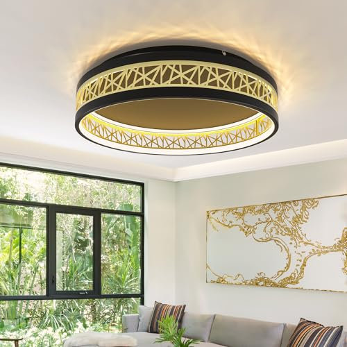 AOEH Deckenlampe LED Deckenleuchte Mit Fernbedienung 50W Runde Modern Deckenleuchten Schwarz Gold Deckenbeleuchtung Dimmbar LED lampen deckenlampen für Schlafzimmer lampe Wohnzimmer Küche Büro,50cm