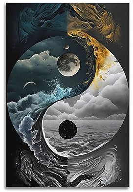 NOHF Zen Poster Tai Chi Eight Trigramme Yin Yang Poster Wandkunstdruck Retro Ästhetische Raumdekoration Bürodekorationen 30 x 45 cm ungerahmt