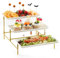 Lifewit Plateau de Service avec 3 Plats, Plateau Repas, Grand Plateau Plastique Rectangulaire 30×17cm, Presentoir Aperitif Buffet, Présentoir à Gâteaux, Panier Fruits, Support en Métal Doré