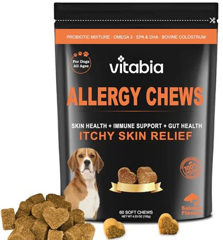 Dog Itchy Skin Relief Chews – Allergy Treatment with Omega 3, Salmon Oil, Licorice Root & Turmeric – Probiotic Anti-Itch Supplement – Natural Dog Treats for Allergies