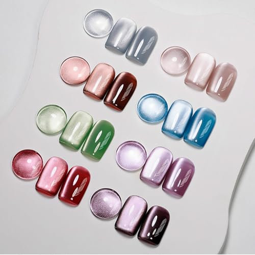 MIZHSE Cat Eye UV Cel Nagellack Set mit Magnet 8 Farben Cateye UV Gel Nail Polish Set Cateye Magnet UV Nagellack Glitzer Cat Eye Cel Magnet Nagellack Soak Off UV Gel für DIY-Maniküre Art