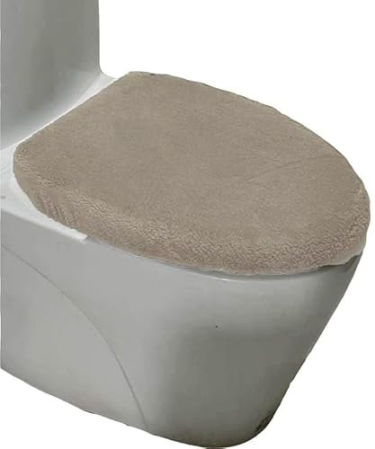 Madeals Microfiber Toilet Lid Cover Soft and Absorbent, Comfortable Bathroom Toilet Lid Cover Seat Fits Most Size Toilet Lids for Taupe