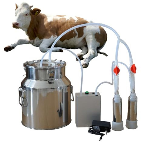 Kit de Ordeñadora Eléctrica, Witriolik Minitype Ordeñadora de Cabra Portátil, Bomba de Vacío Manual de la Botella de Pulso Manual Velocidad Ajustable Parada Automática al Llenado(14L para Vacas)