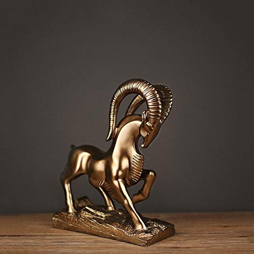 KARFRI Statues And Figurines Statue Ornament Mountain Ram Decorated Goat Sculpture Resin Hand Carved And Painted Copper-A_32*28 * 11Cm