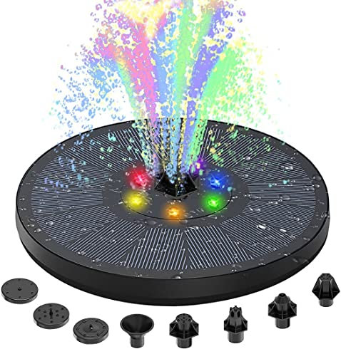 bubbacare 3W Solar Springbrunnen, 2023 Upgrade Solarbrunnen Teichpumpe Solar mit 8 Effekte, Solarbrunnen für Garten Solar Schwimmender Fontäne Pumpe mit Akku