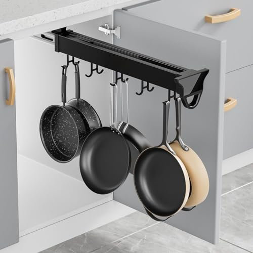 RAJYQODIS Organizador Ollas, Colgador Utensilios Cocina Deslizante Con Gancho De Doble Fila, Organizador Sartenes Para Olla De Sopa/sartén/olla De Leche/espátula (Size : 36cm/14.17inch)