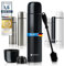 Edelstahl Thermosflasche mit Becher & Bürste; Thermoskanne Doppelwandige Isolierkanne; Auslaufsicher, Spülmaschinenfest & BPA-frei + Reinigungsbürste; hält Getränke heiß & kalt (Schwarz - 1000 ml)