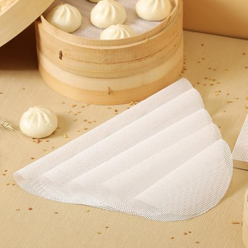 Pack of 5 Silicone Steamer Mat Non-Stick Round Steamer Pad Reusable Dumplings Pastry Mat Silicone Steamer Net Silicone Steam Net for Bamboo Steamer Rice (32 cm/12.5 Inches)