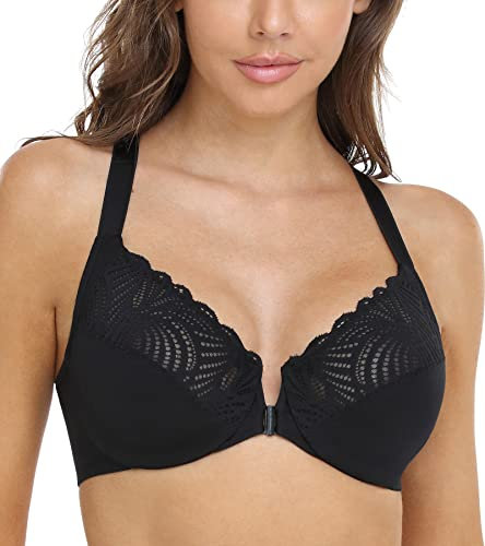DotVol Damen Vollschalen BH Ungepolstert Mit Bügel - Floraler Spitze Soft Cup Große Größen (Schwarz, 85C)