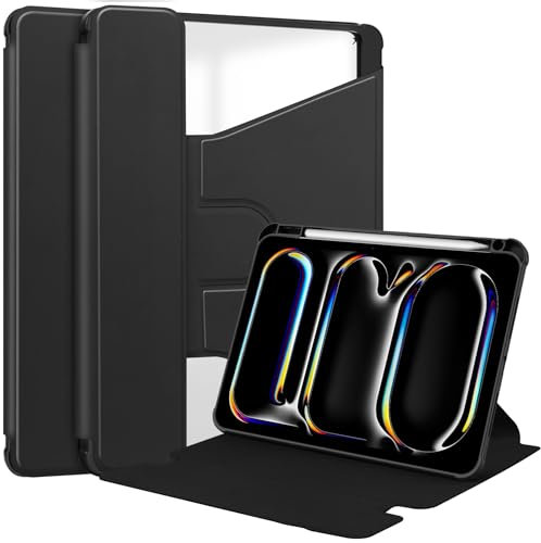 GMUJIAO Compatible avec iPad Pro 2024 11 inch pour Cover,360 Degrés de Rotation Coque,Housse Arrière Transparent Etui avec Pencil Holder [Anti-Chute]-Noir