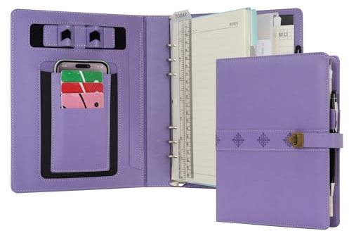 WASON A5 Tagebuch Liniertes Kompositions Notizbuch mit Stift, Nachfüllbarem Papier Herausnehmbares Klemmbrett Ringbuch Portfolio Notizblock für Schule Reisearbeit und Organizer (Lila)